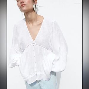 Zara long sleeve white blouse